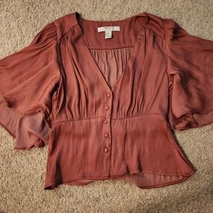FOREVER21 Satin Butterfly Blouse in Rosewood Size XS
